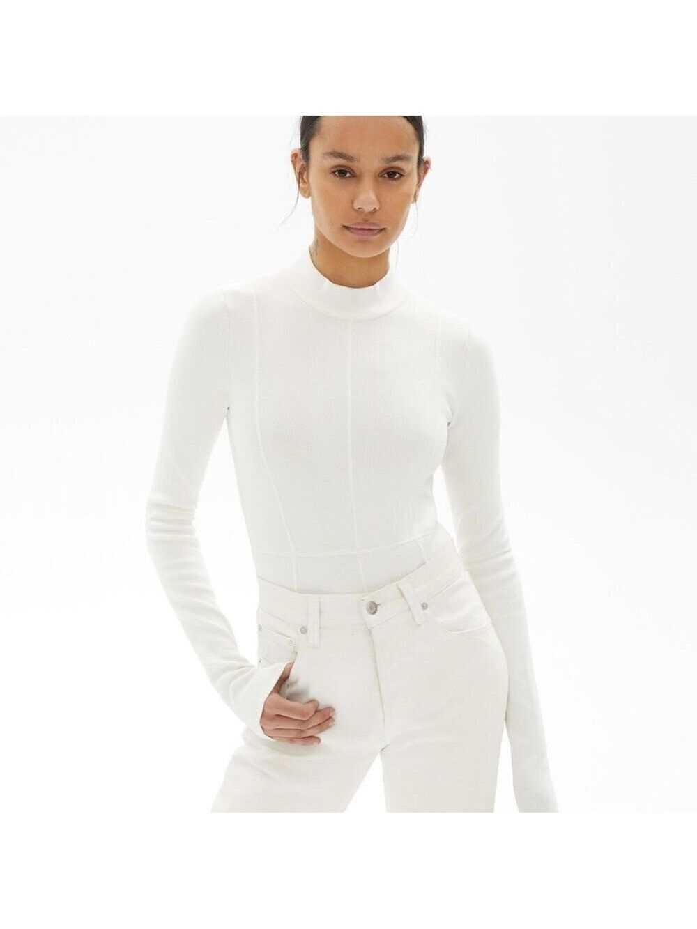 HELMUT Lang BNWOT White Mock Neck Bodysuit Sz Medium Back Straps